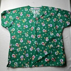 Womens Christmas Snowmen‎ Scrub Top Holiday Short Sleeve Pockets Size Large